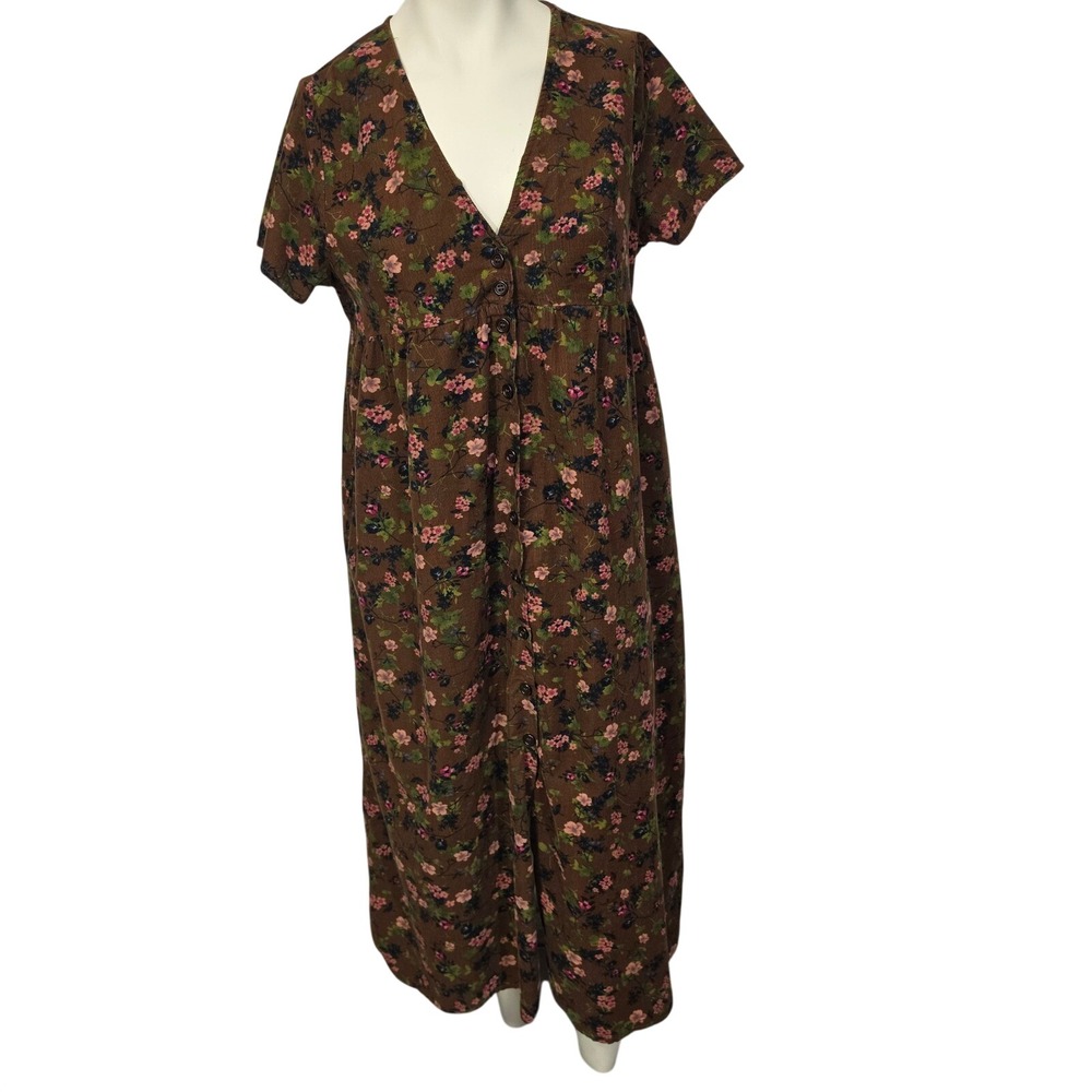 Natural Life Avery Corduroy Midi Dress Womens M Brown Floral Pockets fall - Picture 9 of 13